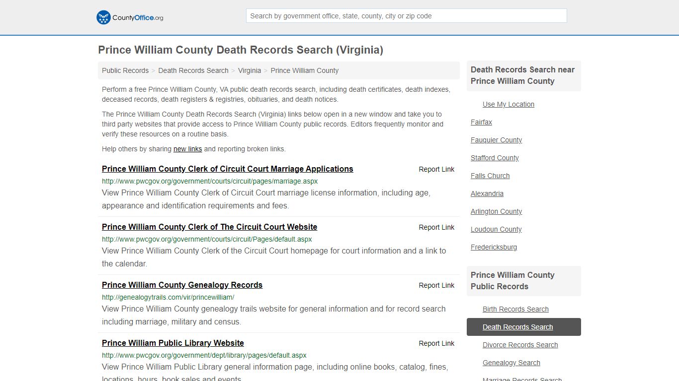 Death Records Search - Prince William County, VA (Death ...