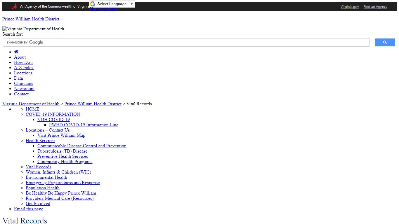 Vital Records - Prince William Health District