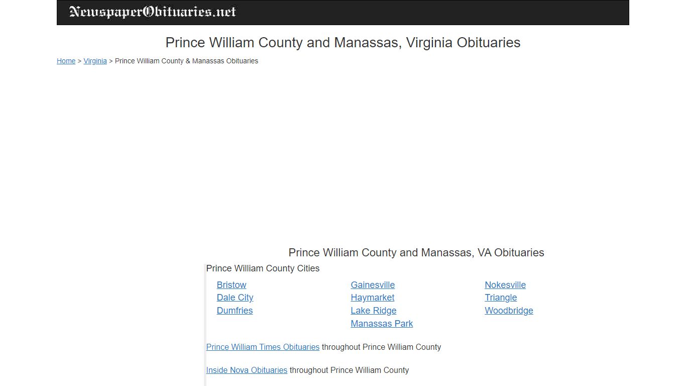 Prince William County - Manassas, VA Obituaries