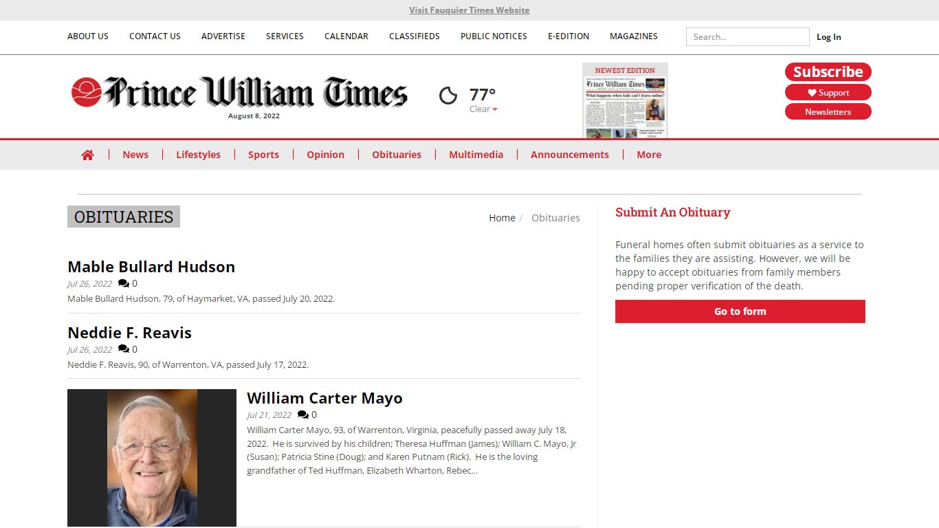 Obituaries | princewilliamtimes.com