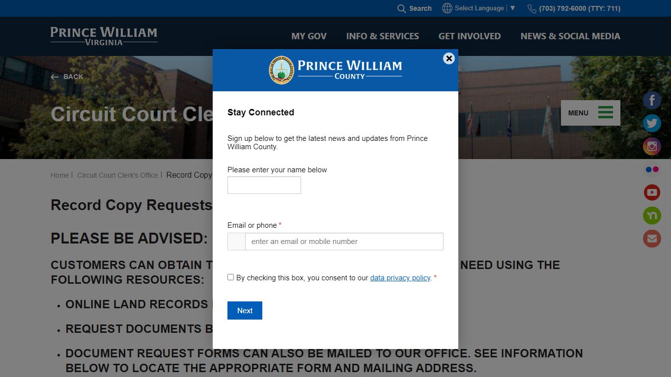 Record Copy Requests - Prince William County, Virginia